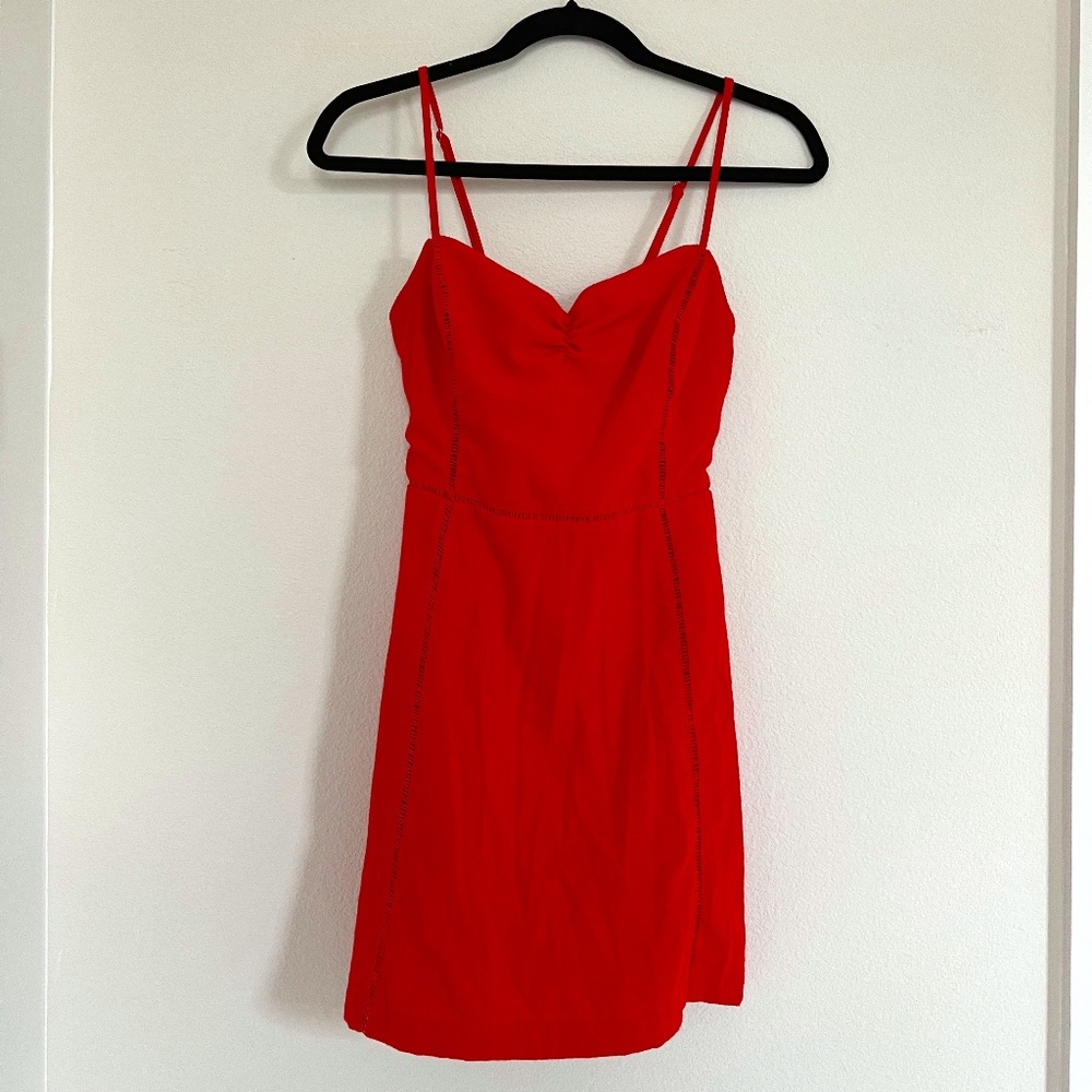 Red Mini Dress with Tie Open Back
